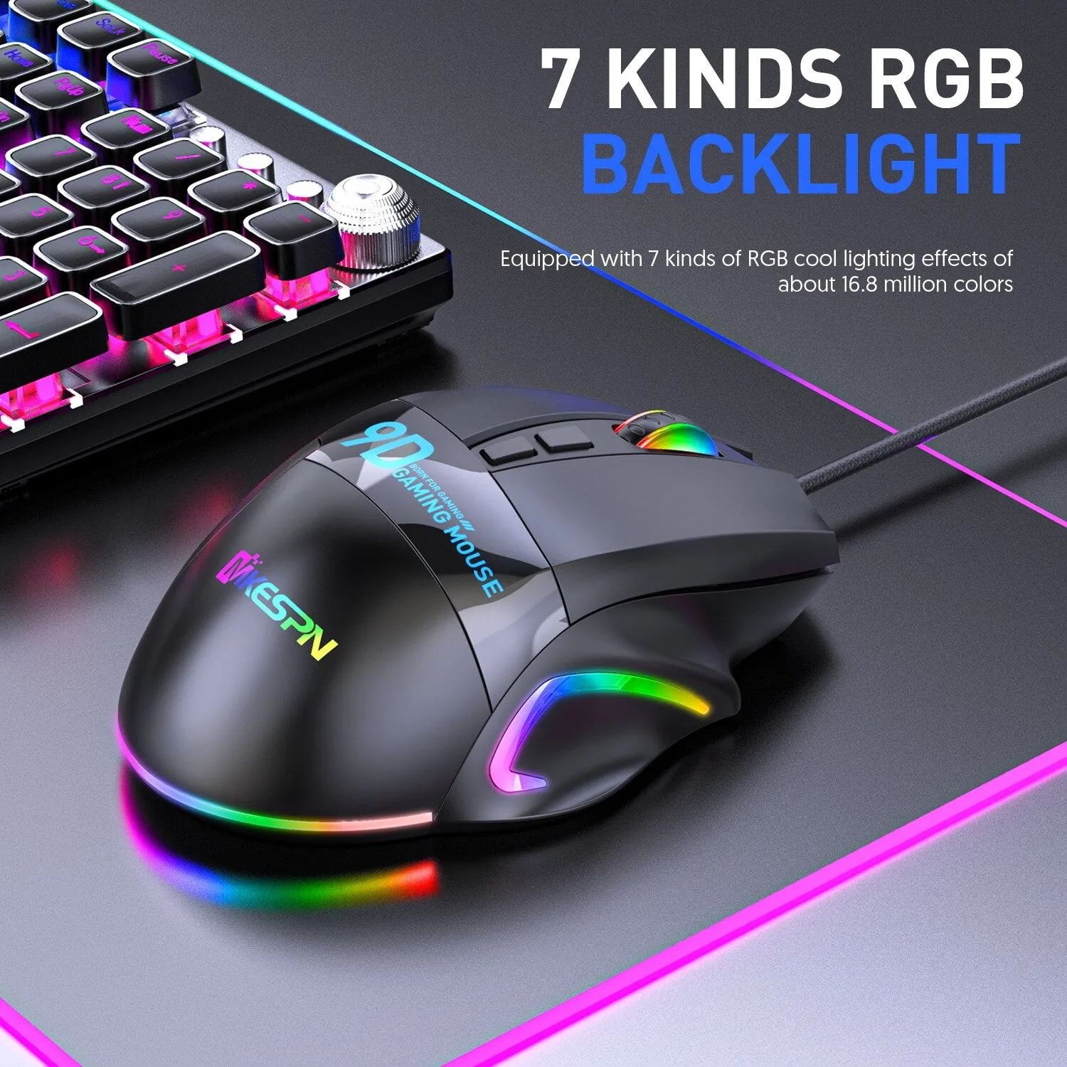 12000DPI Macro RGB Gaming Mouse 9 Programmable Keys