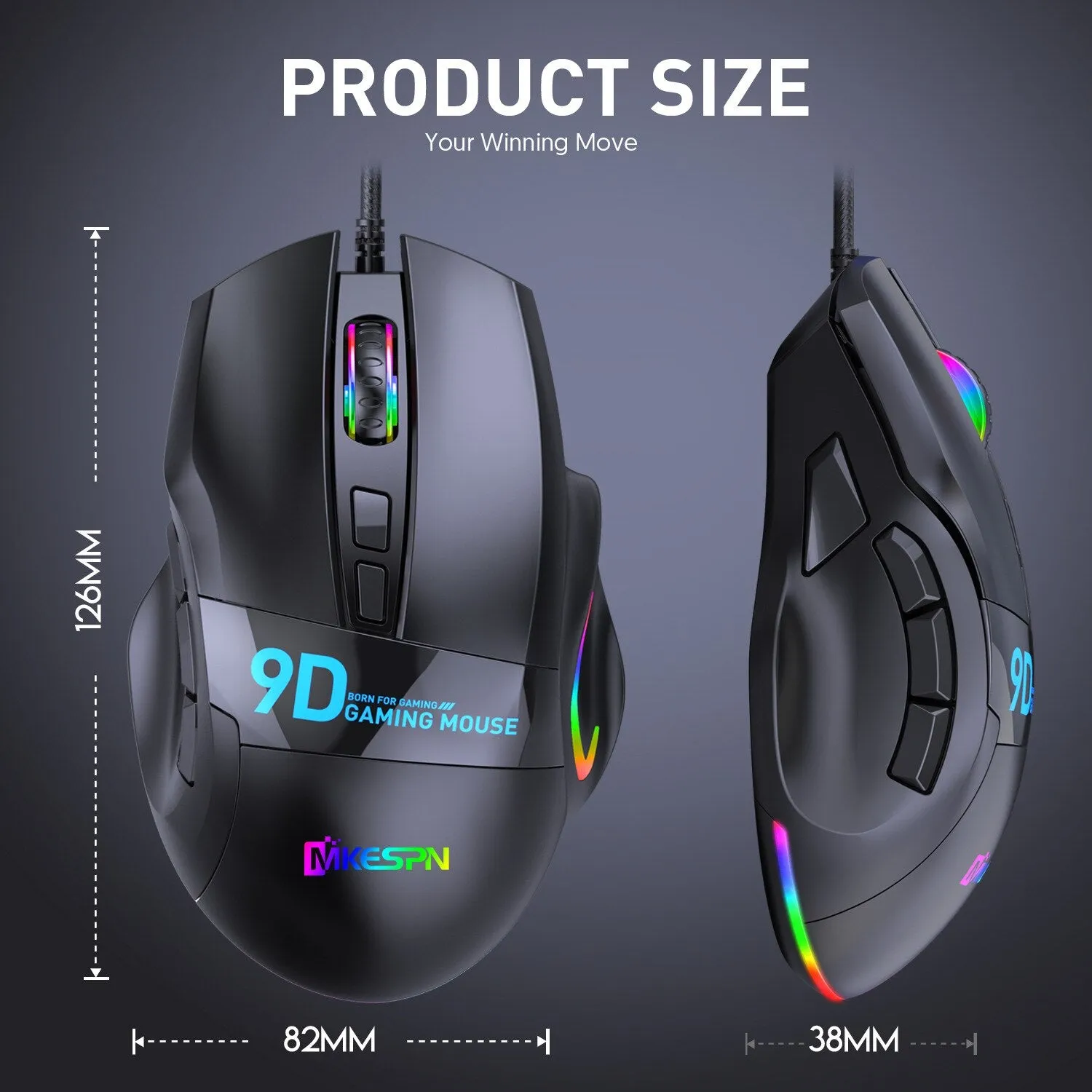 12000DPI Macro RGB Gaming Mouse 9 Programmable Keys