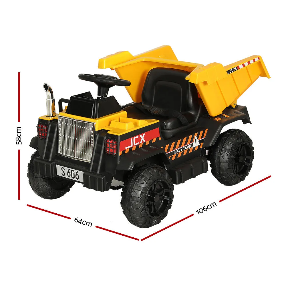 12V Yellow Ride-On Dump Truck with Music & Headlights - Rigo