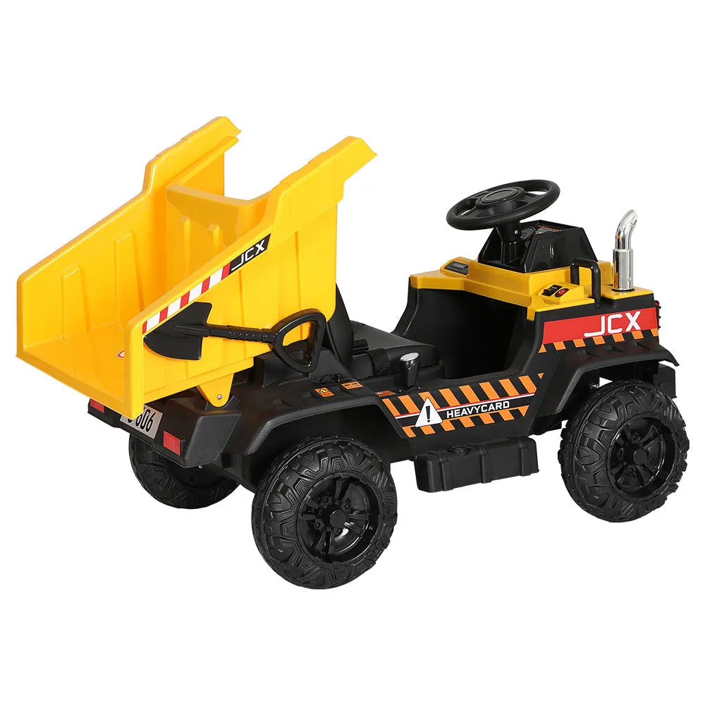 12V Yellow Ride-On Dump Truck with Music & Headlights - Rigo