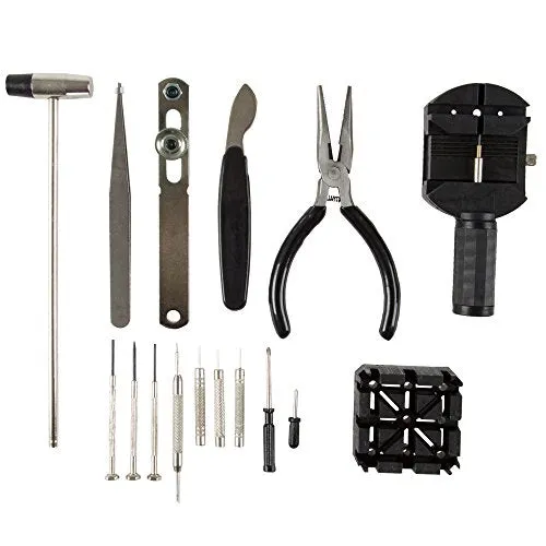 16-Piece Watch Repair Kit - DIY Tool Set for Repairing Watches Includes Screwdrivers, Spring Bar Remover, Tweezers, Link Remover, and More by Stalwart