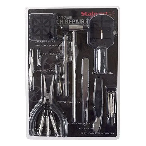 16-Piece Watch Repair Kit - DIY Tool Set for Repairing Watches Includes Screwdrivers, Spring Bar Remover, Tweezers, Link Remover, and More by Stalwart