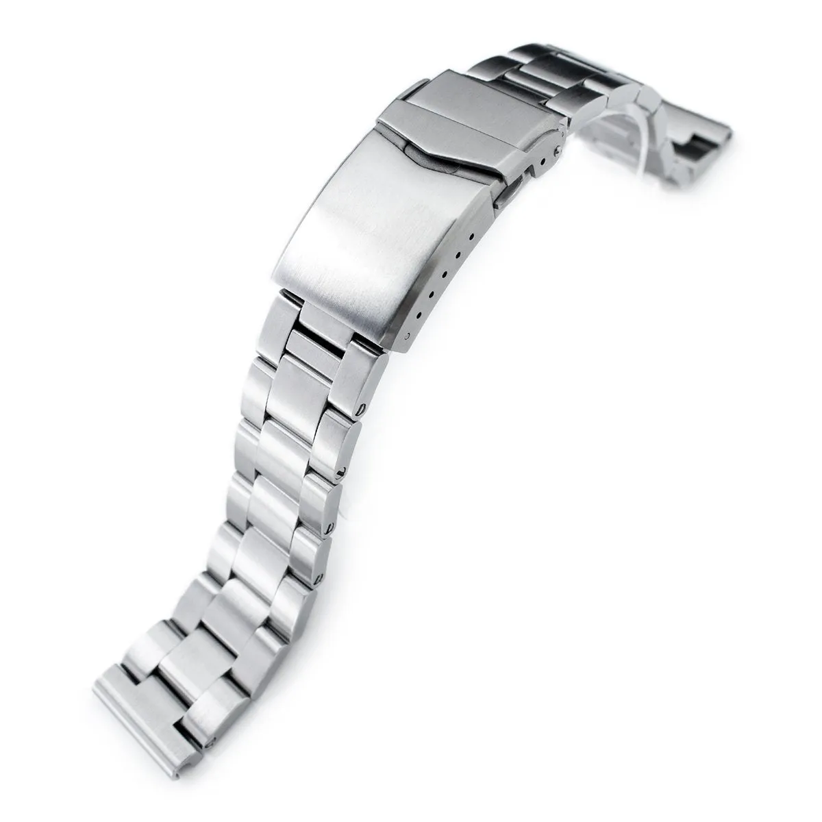 19mm or 20mm Super-O Boyer Watch Band Straight End, 316L Stainless Steel V-Clasp Button Double Lock Brushed