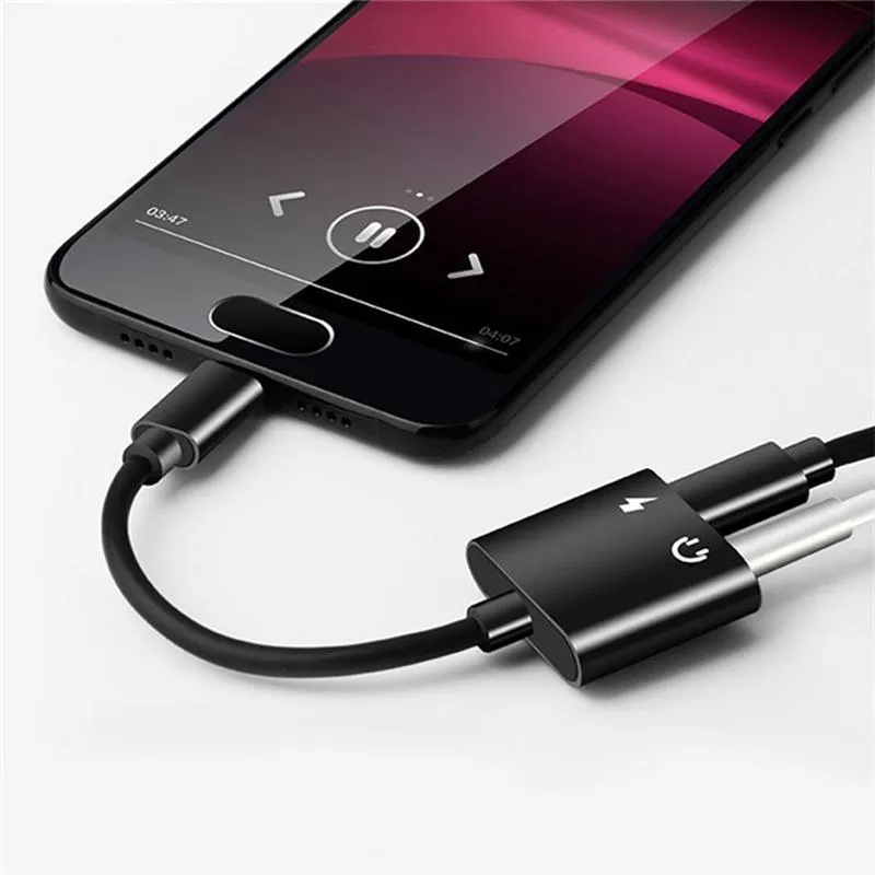 2-In-1 USB Type-C to 3.5mm Adapter and USB-C Charging Headphone Jack Aux Jack for Xiaomi Huawei Oneplus Samsung HTC