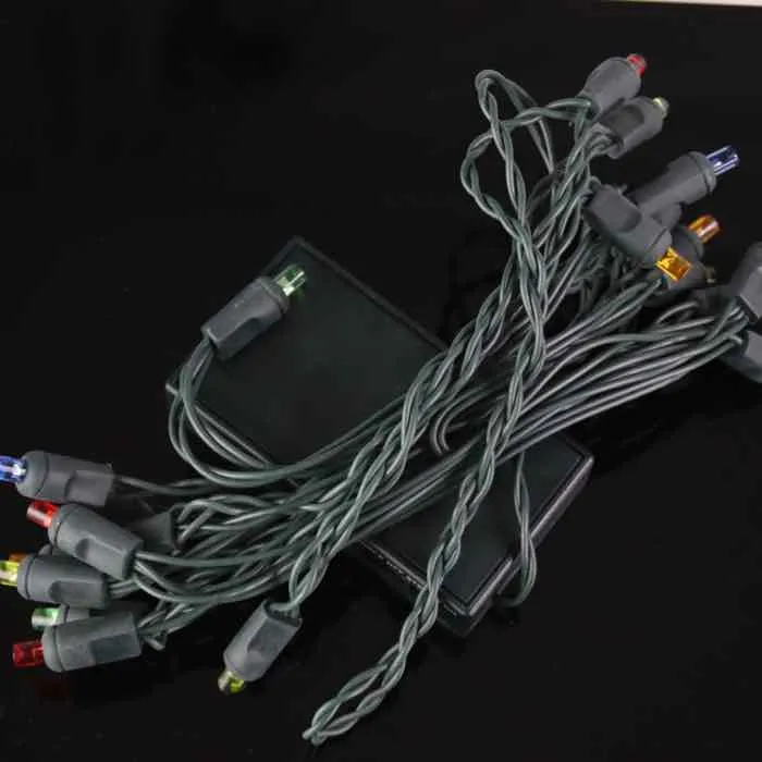 20-light 5mm Multicolor LED Battery Lights, Green Wire