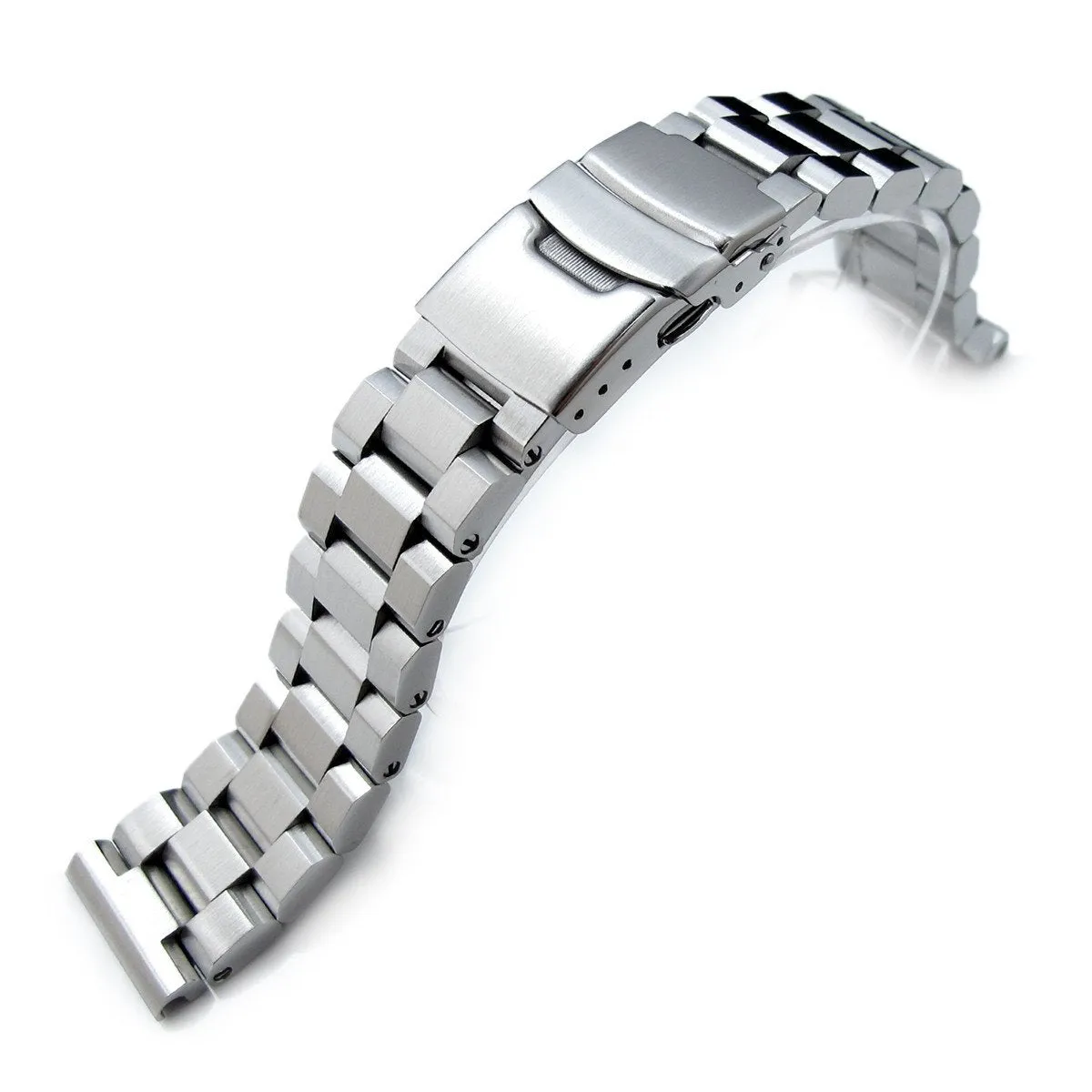 20mm Hexad Watch Band Straight End Lug, 316L Stainless Steel Brushed Diver Clasp