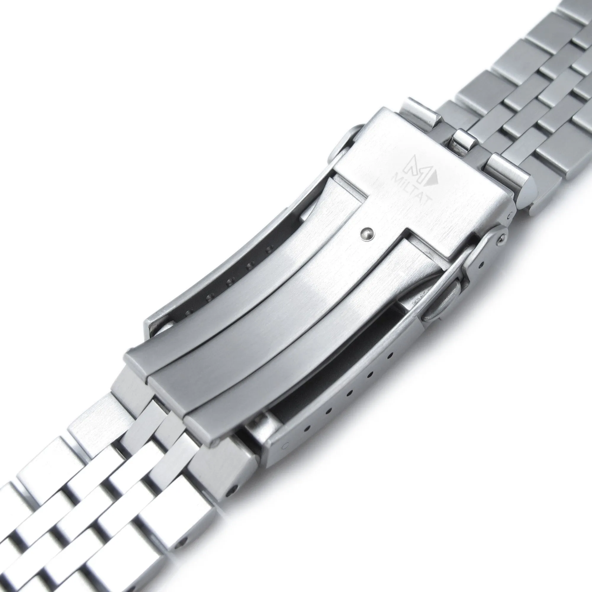 20mm Super-J Louis JUB Watch Band for Seiko 5 Sports 38mm SRPK29 SRPK31 SRPK33, Stainless Steel - Brushed with Polished Center, V Diver Clasp