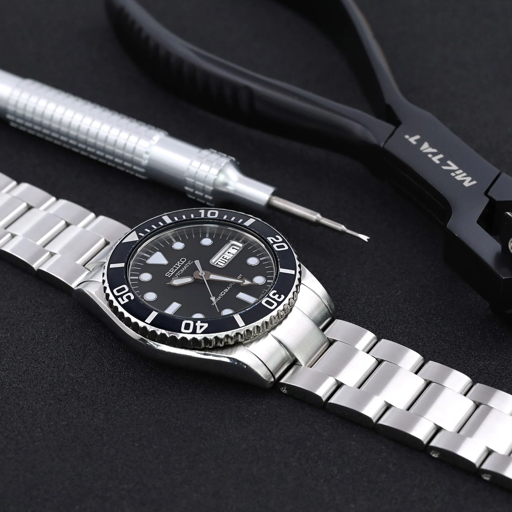 20mm Super-O Boyer Watch Band compatible with Seiko SKX023 Mid-size Diver, Ratchet Buckle Brushed