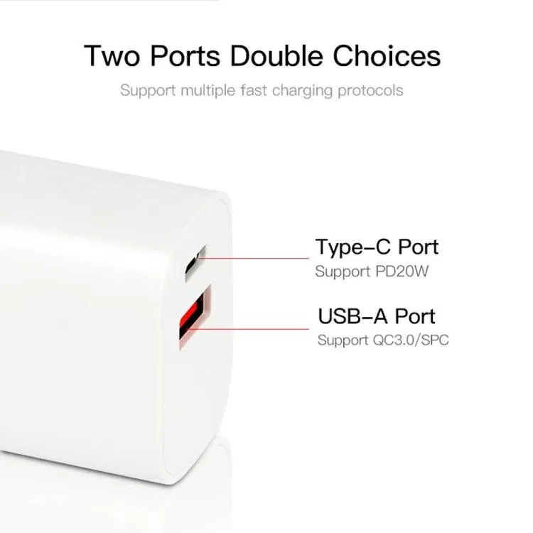 20W Compact Dual-Port Fast Charger with 3A USB-C Cable for Quick Charging