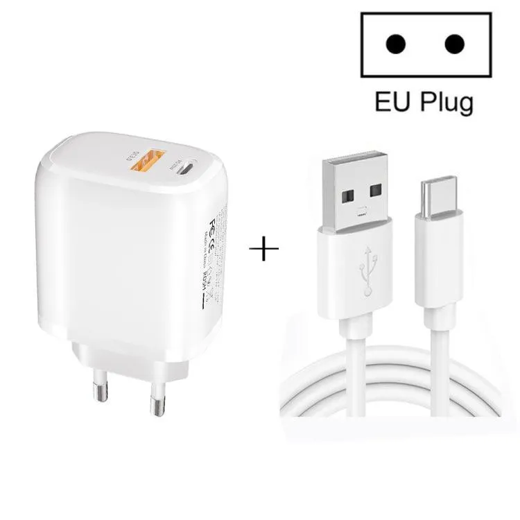 20W Compact Dual-Port Fast Charger with 3A USB-C Cable for Quick Charging