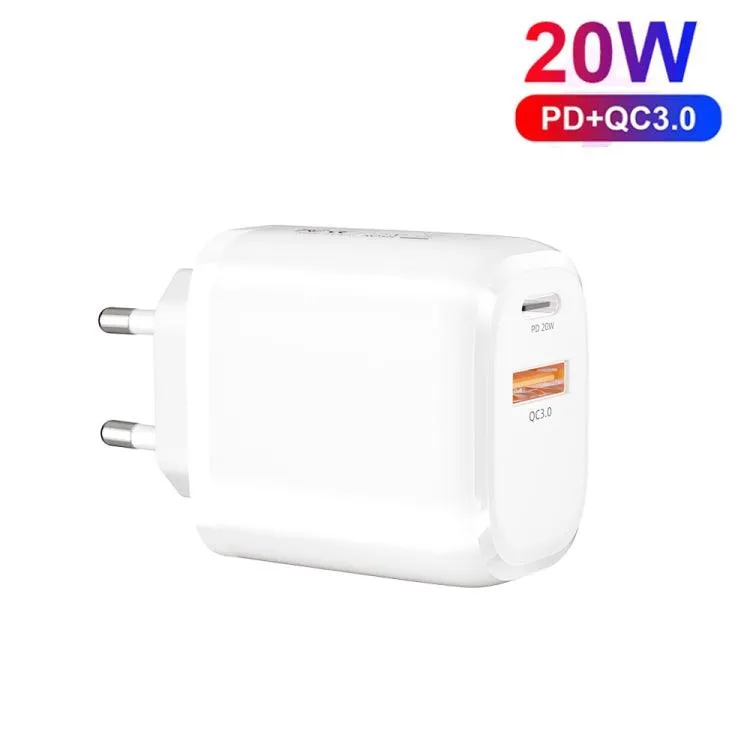 20W Compact Dual-Port Fast Charger with 3A USB-C Cable for Quick Charging