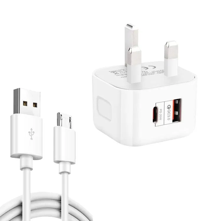 20W Dual Fast Charge Travel Charger with PD3.0 & QC3.0 and USB to Micro USB Cable