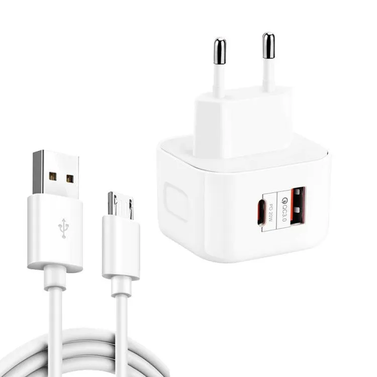 20W Dual Fast Charge Travel Charger with PD3.0 & QC3.0 and USB to Micro USB Cable