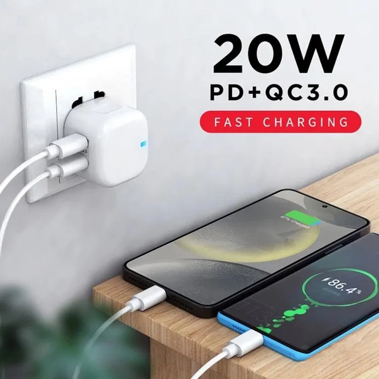 20W Dual Fast Charge Travel Charger with PD3.0 & QC3.0 and USB to Micro USB Cable