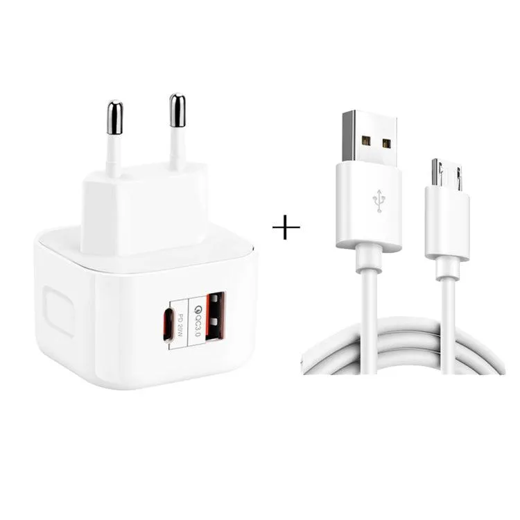 20W Dual Fast Charge Travel Charger with PD3.0 & QC3.0 and USB to Micro USB Cable