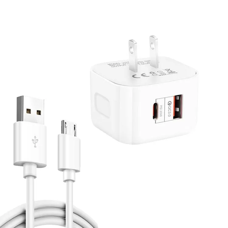 20W Dual Fast Charge Travel Charger with PD3.0 & QC3.0 and USB to Micro USB Cable