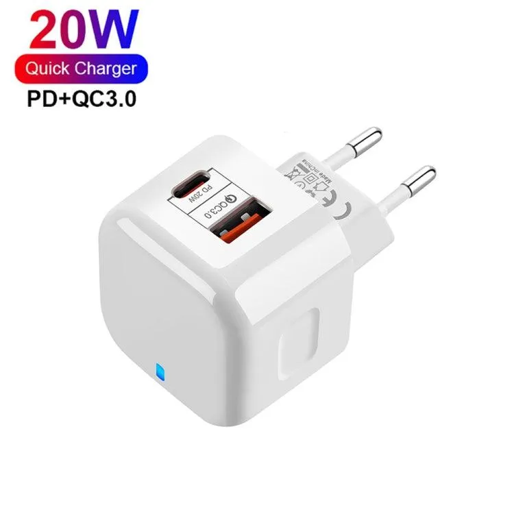 20W Dual Fast Charge Travel Charger with PD3.0 & QC3.0 and USB to Micro USB Cable