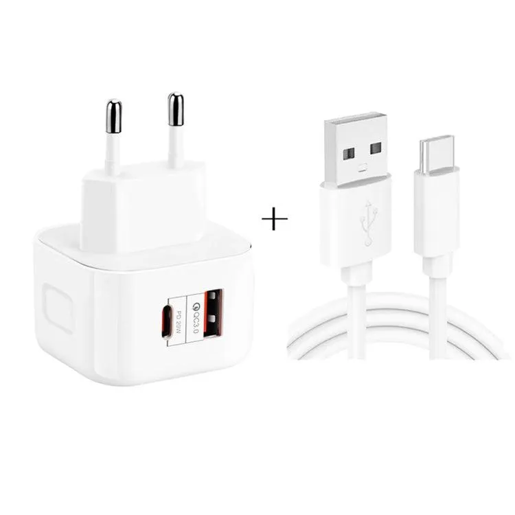 20W PD3.0 & QC3.0 Dual Fast Charge Travel Charger with USB-C Data Cable