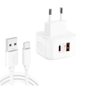 20W PD3.0 & QC3.0 Dual Fast Charge Travel Charger with USB-C Data Cable