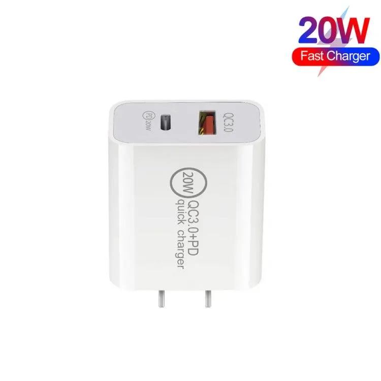 20W Power Delivery Type-C Fast Charging Travel Charger with Quick Charge 3.0 and Type-C to Type-C Data Cable