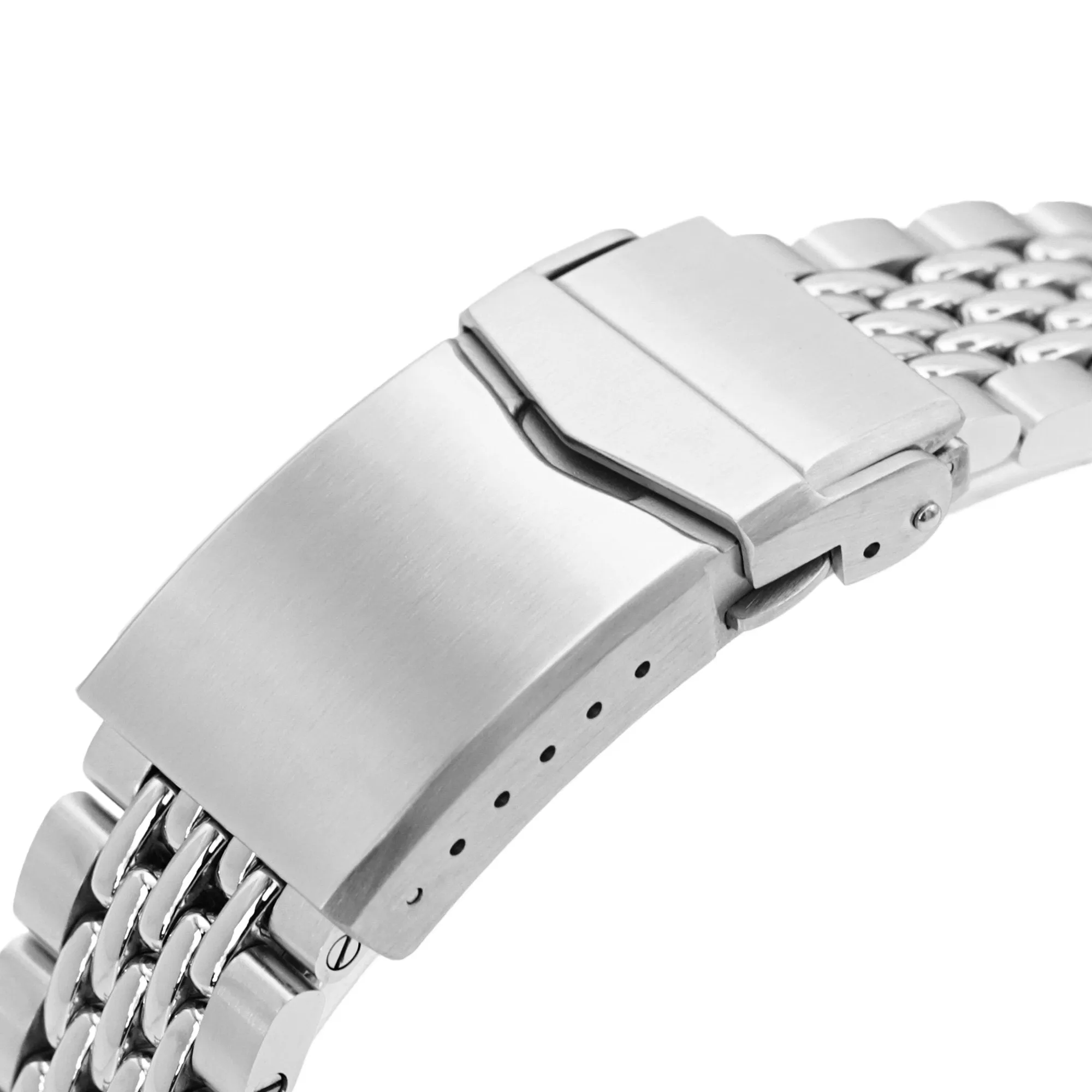 22mm Goma BOR Watch Band for Seiko 5 Sports GMT SSK001 SSK003 SBSC003, Stainless Steel - Brushed with Polished Center, V Diver Clasp