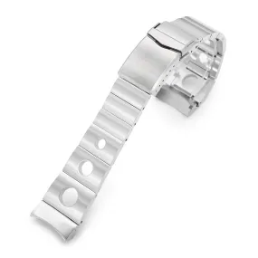 22mm Rollball Watch Band for Seiko King Samurai SRPE33 SRPE37 SRPF79, Stainless Steel - Brushed, V Diver Clasp