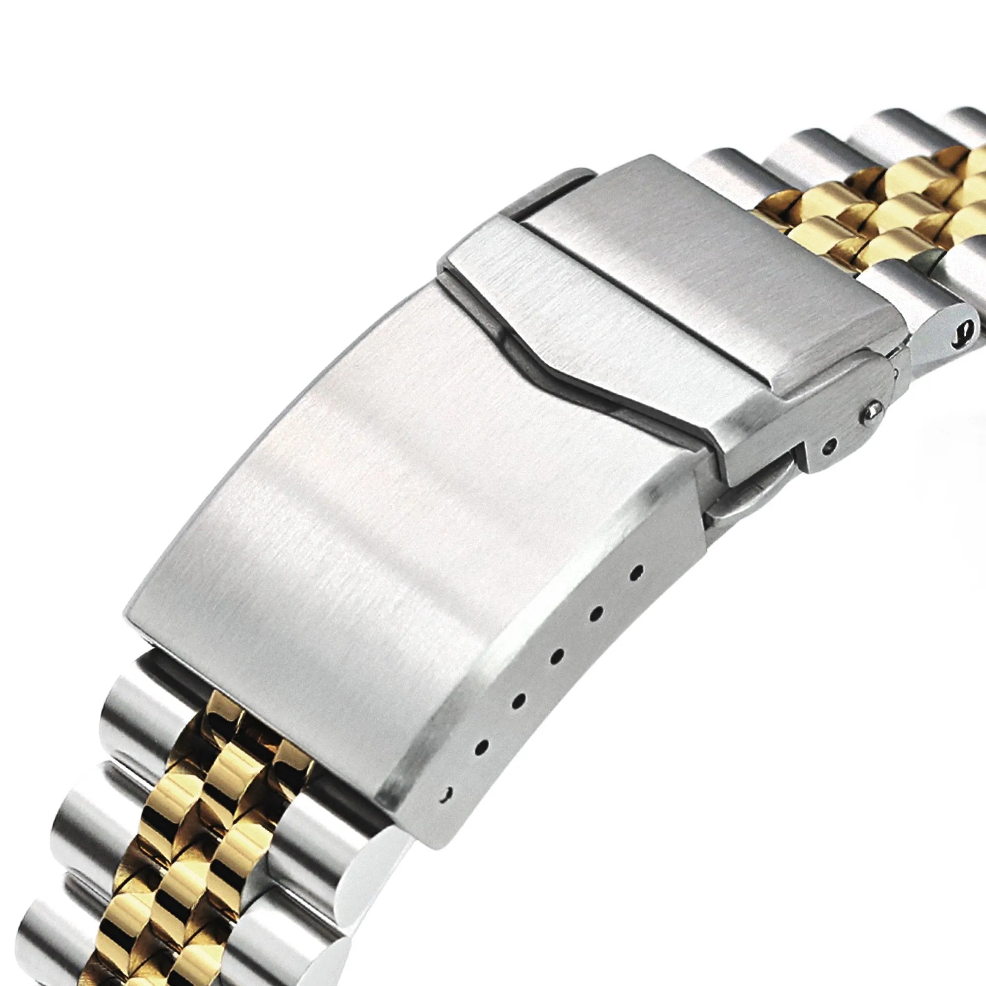 22mm Super-J Louis Watch Band compatible with Seiko 5 Sports 42.5mm SRPD51, 316L Stainless Steel Two Tone IP Gold V-Clasp