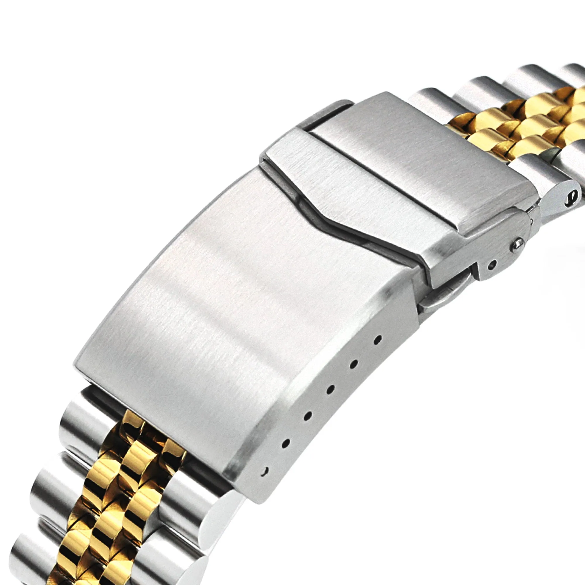 22mm Super-J Louis Watch Band compatible with Seiko SKX007, 316L Stainless Steel Two Tone IP Gold V-Clasp