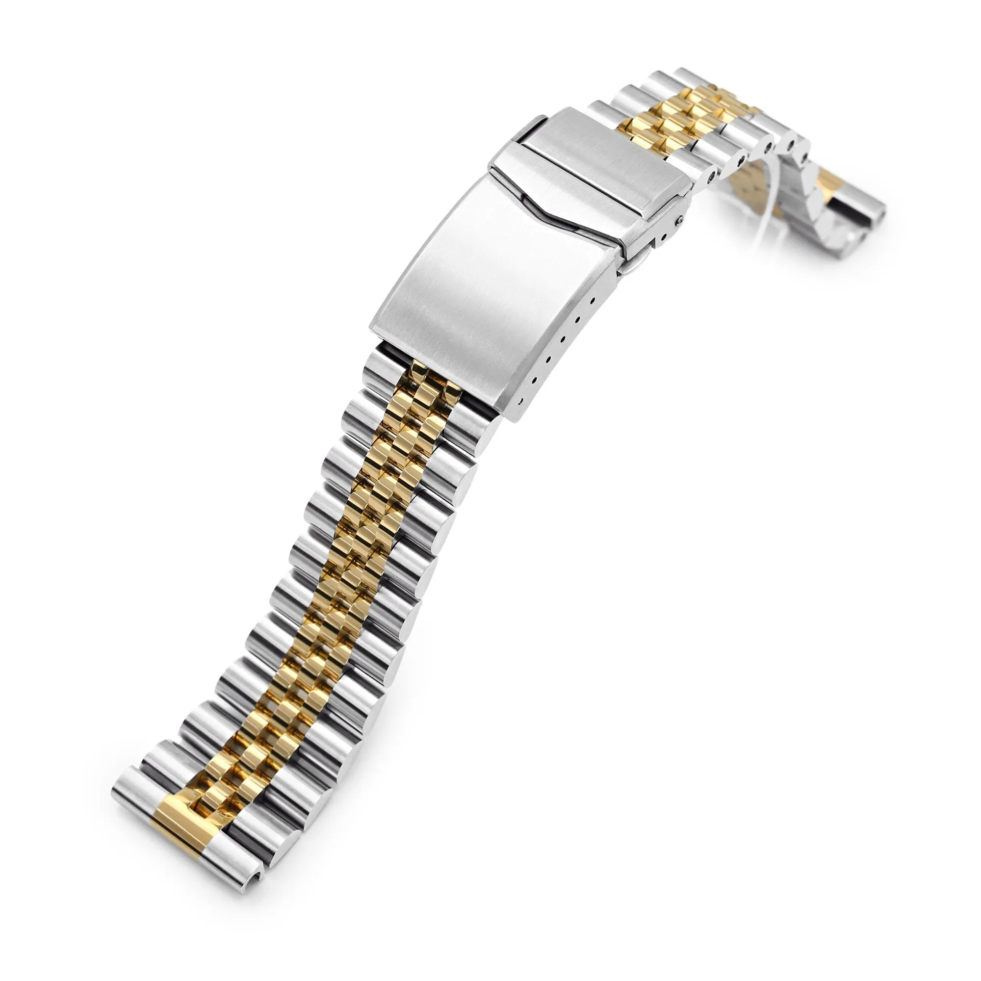 22mm Super-J Louis Watch Band Straight End, 316L Stainless Steel Two Tone IP Gold V-Clasp