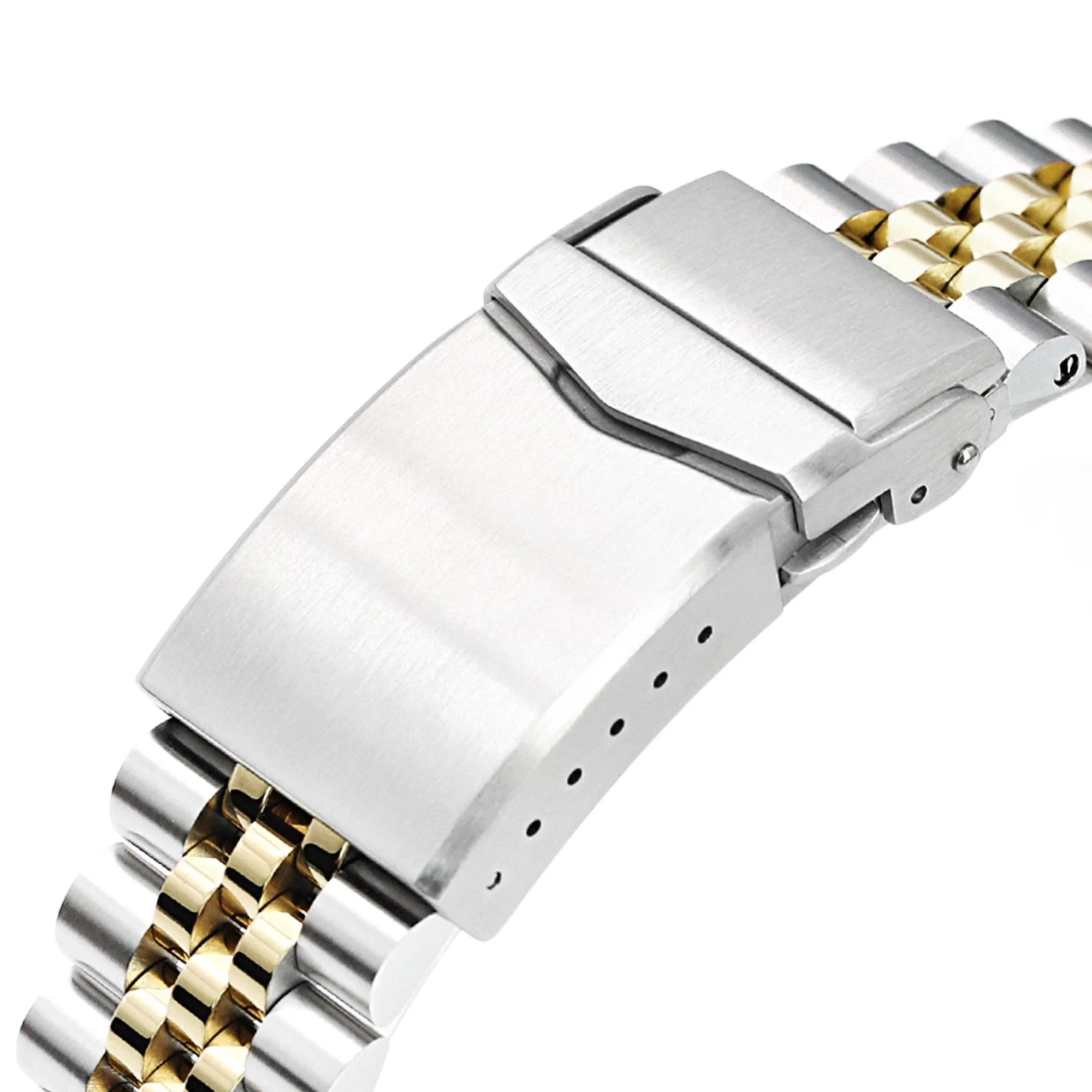 22mm Super-J Louis Watch Band Straight End, 316L Stainless Steel Two Tone IP Gold V-Clasp