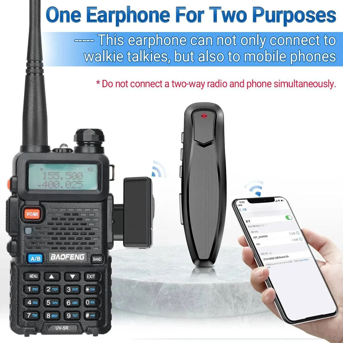 2PCS Baofeng Walkie Talkie 2 Pin Wireless Bluetooth PTT Headset Earpiece K Plug Type-C Microphone Headset UV-5R BF-888S K5