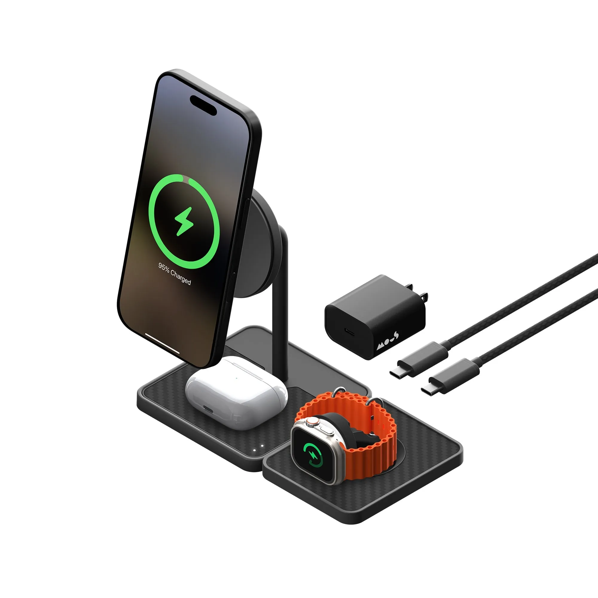 3 in 1 Charging Stand with Qi2 and Apple Technology —  Aramid Fibre