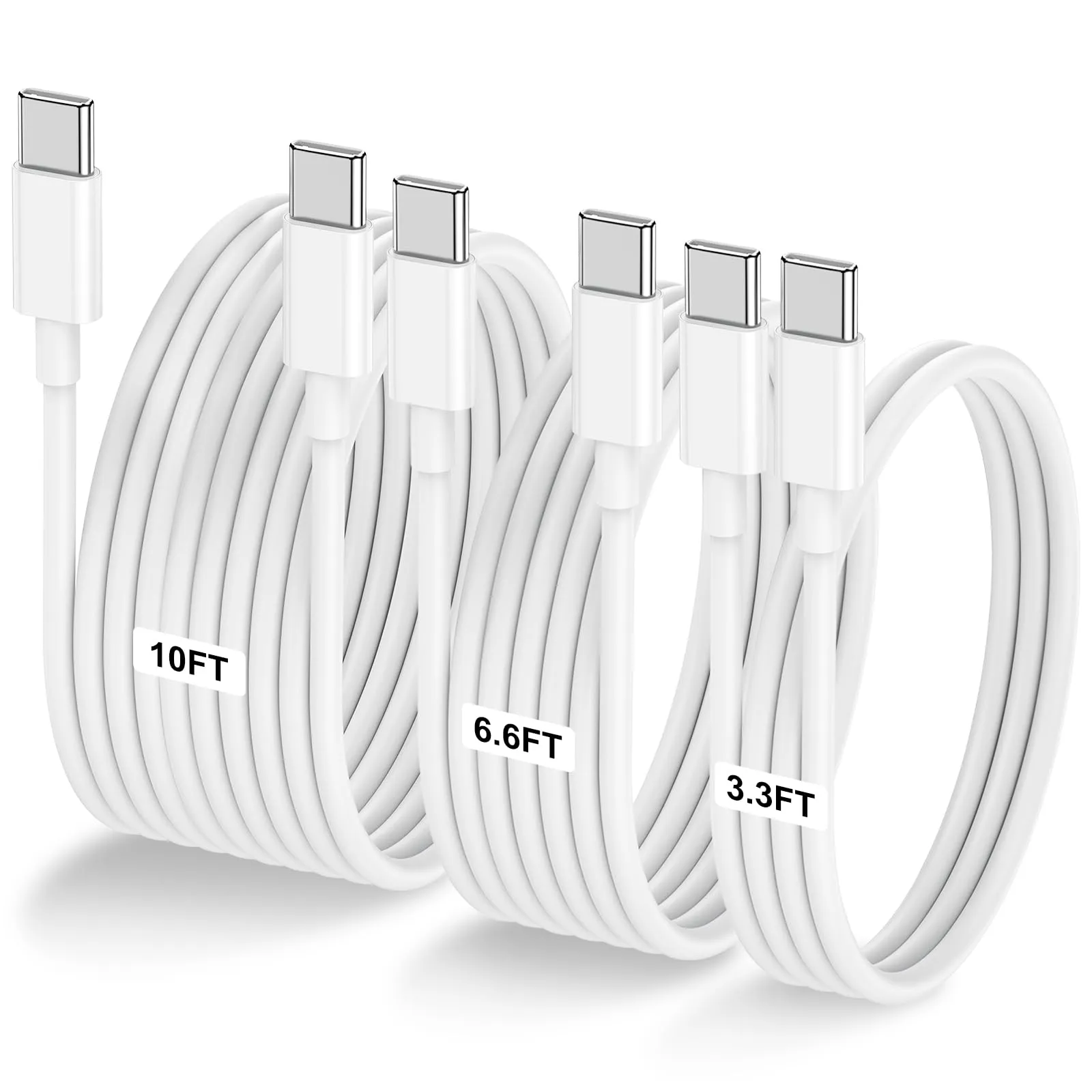 3-Pack [3.3FT 6.6FT 10FT] 60W USB C to USB C Cable, Type C to Type C Cable,Fast Charging Cable Compatible with iPhone 15/Plus/15 Pro/Pro Max，Samsung Galaxy S23 S22, iPad Pro, MacBook Air and More