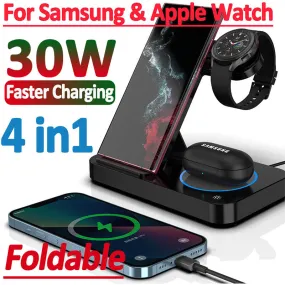 30W Wireless Charger Stand 4 In 1 QI Fast Charging Dock Station for Apple Samsung 4 3 Watch iWatch AirPods Pro iPhone 14 13 12