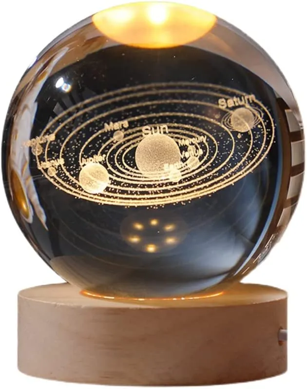 3D Galaxy Crystal Ball LED Night Light With Wooden Base