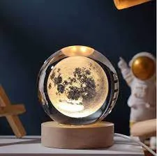 3D Galaxy Crystal Ball LED Night Light With Wooden Base