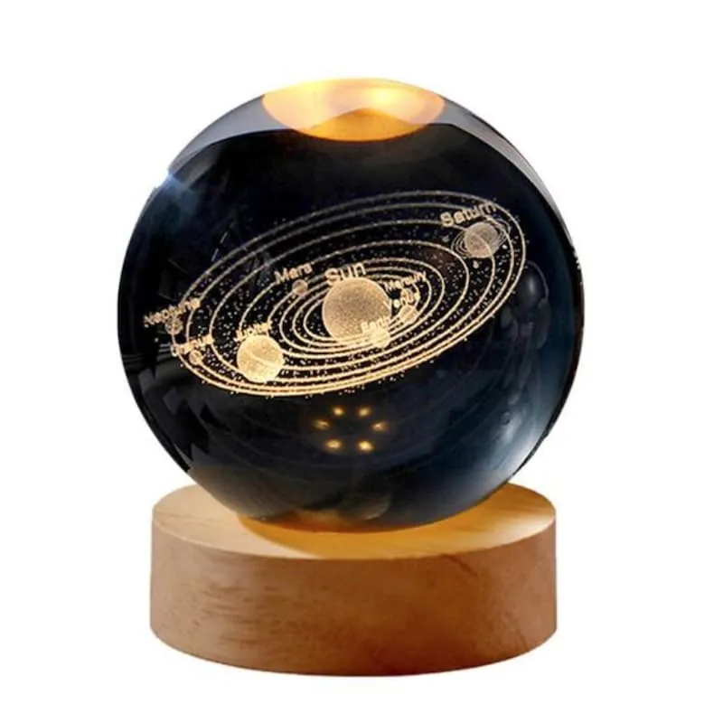 3D Galaxy Crystal Ball LED Night Light With Wooden Base