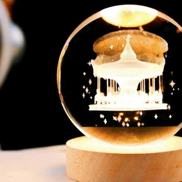 3D Galaxy Crystal Ball LED Night Light With Wooden Base