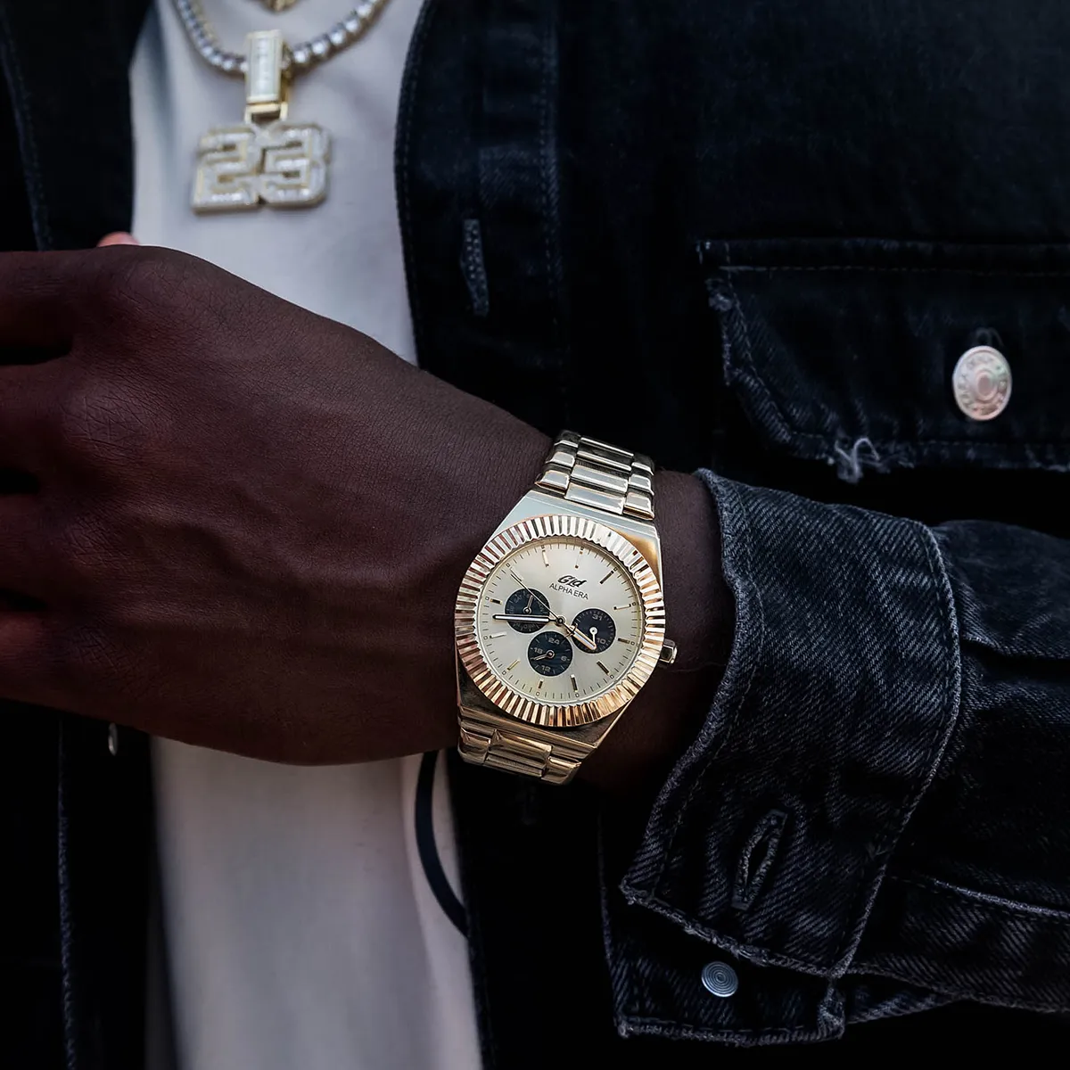 42MM Black Chrono Dial Fluted Bezel Alpha Era