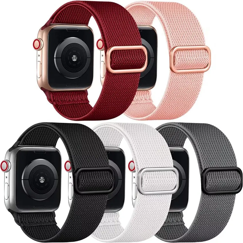 5 Pack Compatible with Apple Watch Band 49Mm 40Mm 45Mm 41Mm 44Mm 38Mm 42Mm for Women Men, Soft Nylon Elastic Braided Strap for Iwatch Ultra SE Series 8/7/6/5/4/3/2/1