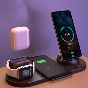 6 in 1 Qi Wireless Charger Fast 10W Wireless Dock Charging Station for iPhone Android