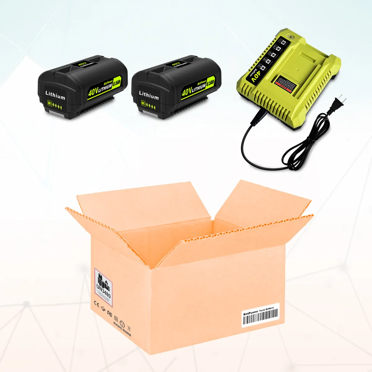 6.5AH 40V Lithium Battery and Charger Combo for Ryobi 40V Battery with Charger Kit OP401 OP40602 OP40601 6Ah 5Ah 4Ah 3Ah Ryobi 40V Battery and Charger