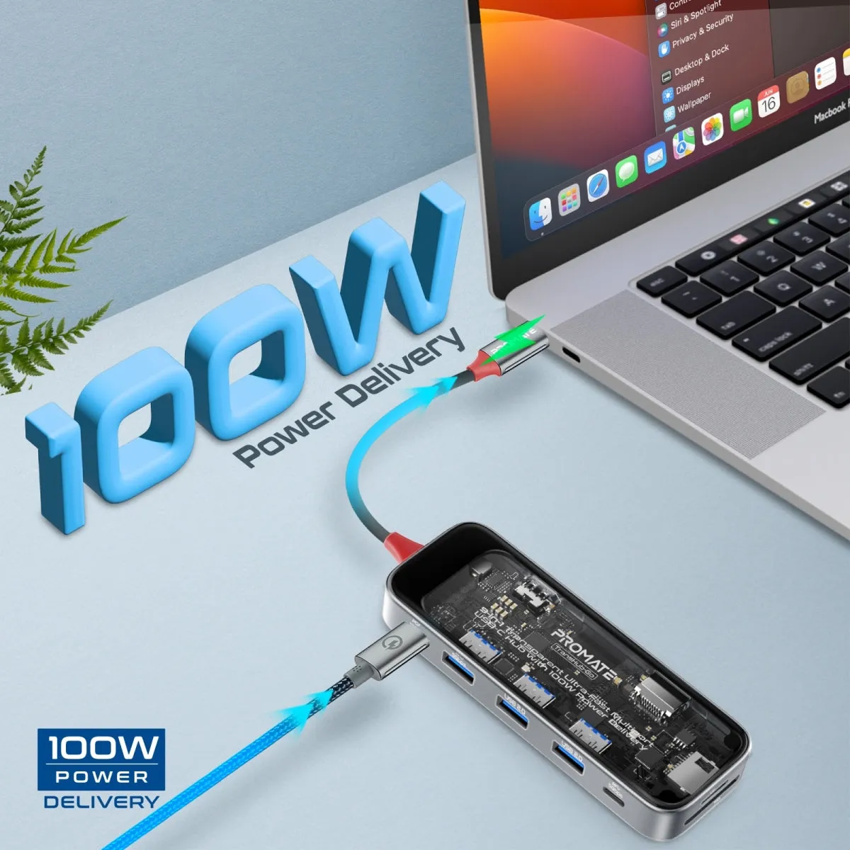 9-in 1 Transparent Ultra-Fast Multiport USB-C Hub with 100W Power Delivery