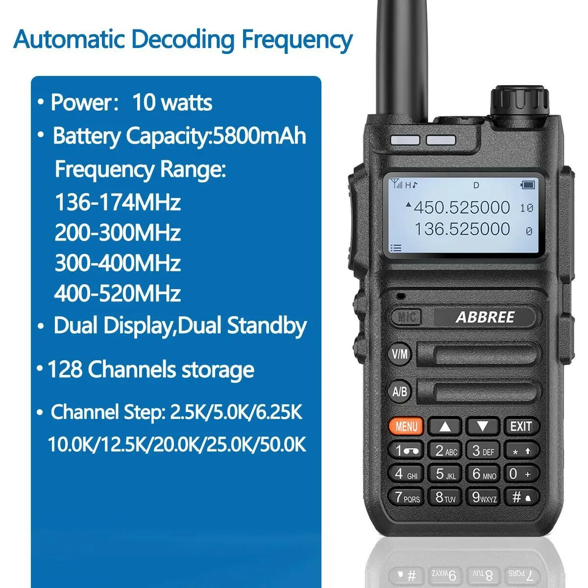 ABBREE AR-F5 136-520mhz Full Band USB Type C Charger Walkie Talkie Ham Two-way Radio Stations Long Range Professional Radio