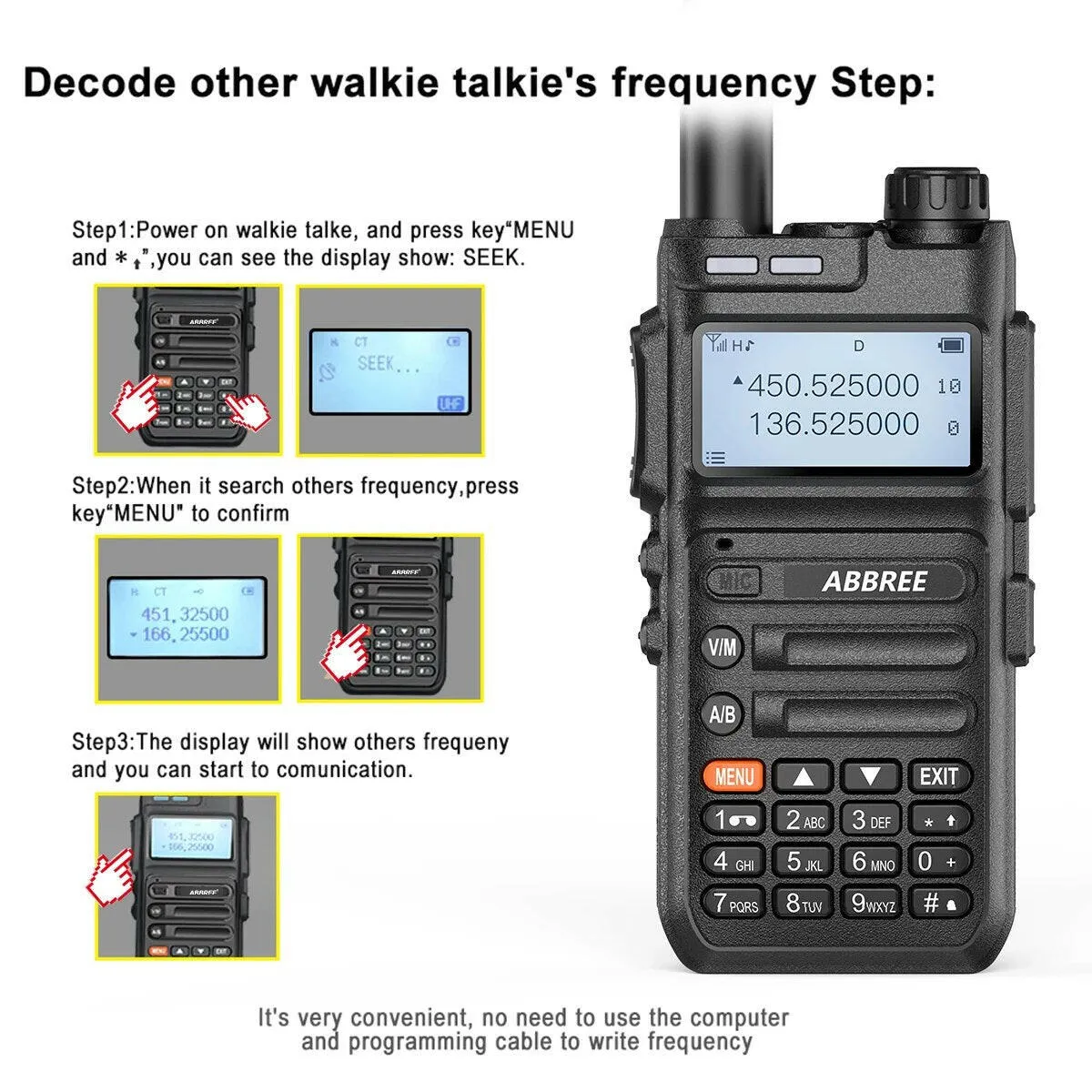 ABBREE AR-F5 136-520mhz Full Band USB Type C Charger Walkie Talkie Ham Two-way Radio Stations Long Range Professional Radio