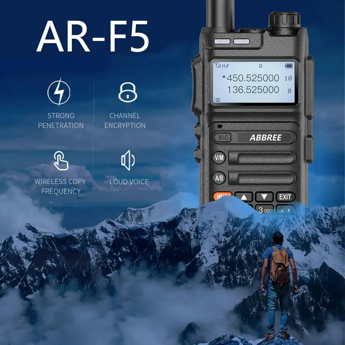 ABBREE AR-F5 136-520mhz Full Band USB Type C Charger Walkie Talkie Ham Two-way Radio Stations Long Range Professional Radio