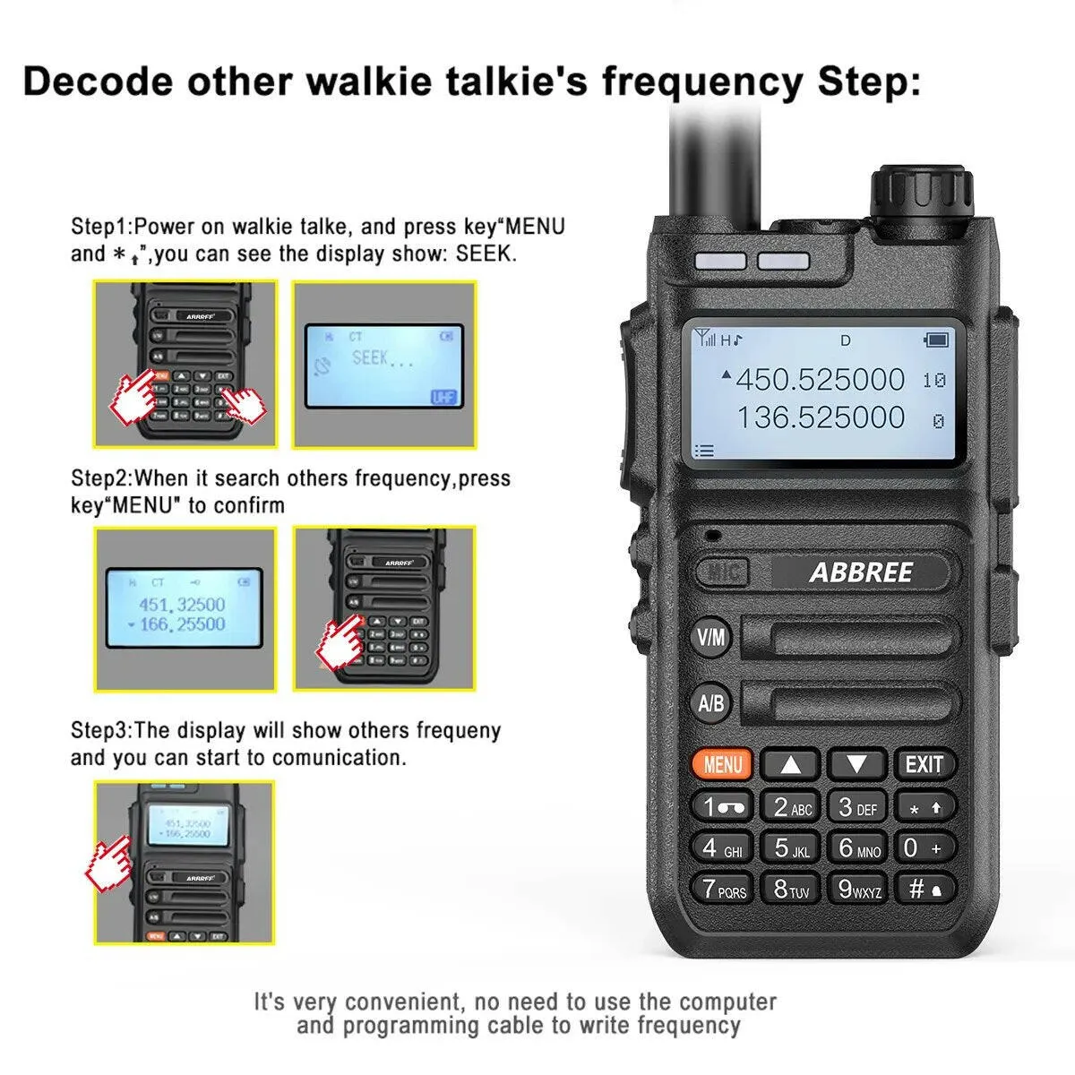 ABBREE AR-F5 136-520mhz Full Band USB Type C Charger Walkie Talkie Ham Two-way Radio Stations Long Range Professional Radio