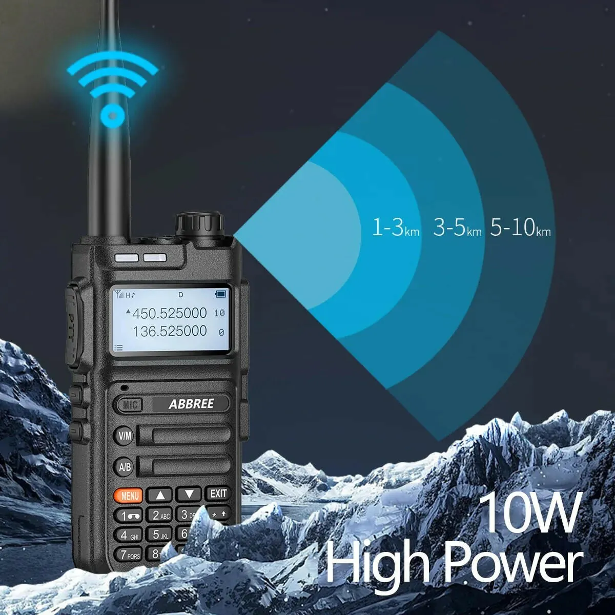 ABBREE AR-F5 136-520mhz Full Band USB Type C Charger Walkie Talkie Ham Two-way Radio Stations Long Range Professional Radio