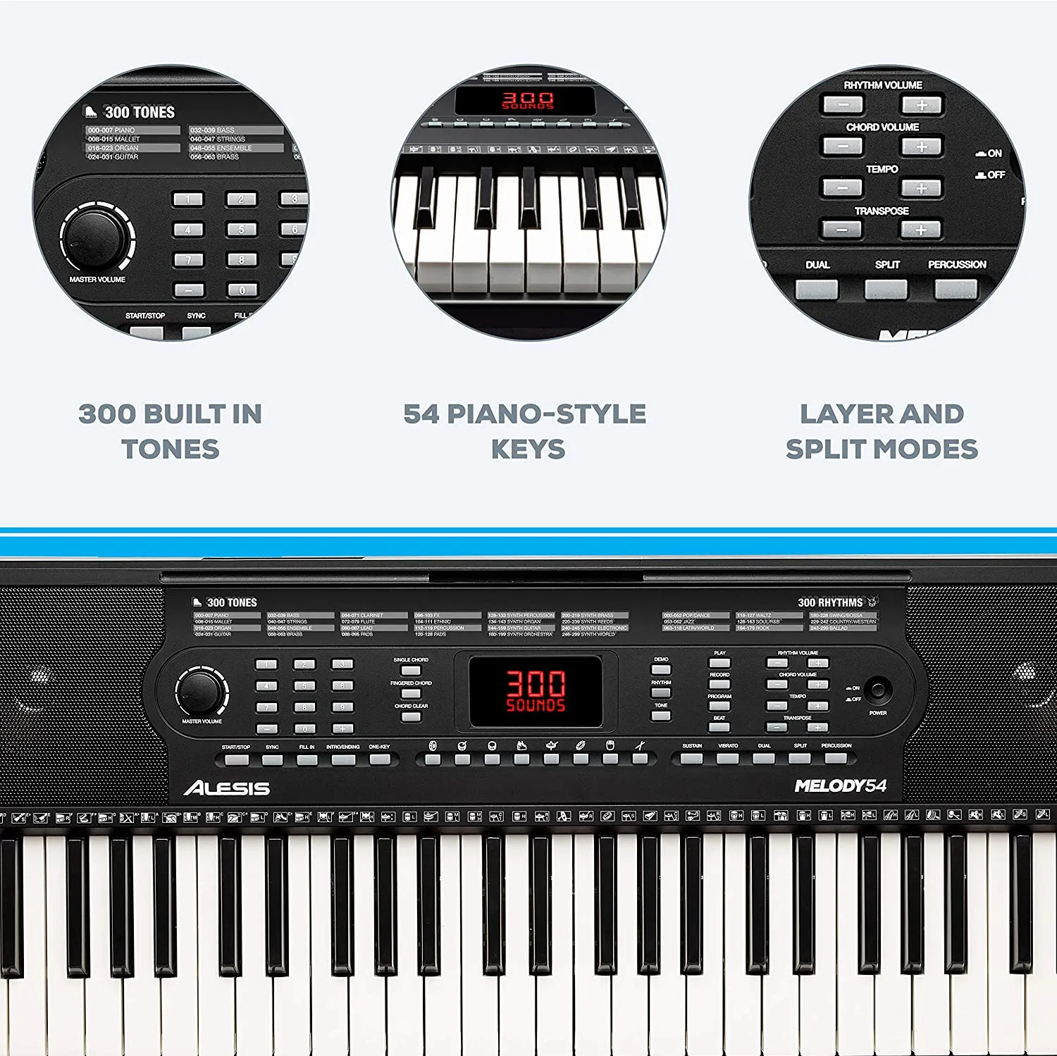 Alesis Melody 54-Key Electric Keyboard Piano with Speakers, Microphone, Music Rest, Educational Tools, Sounds