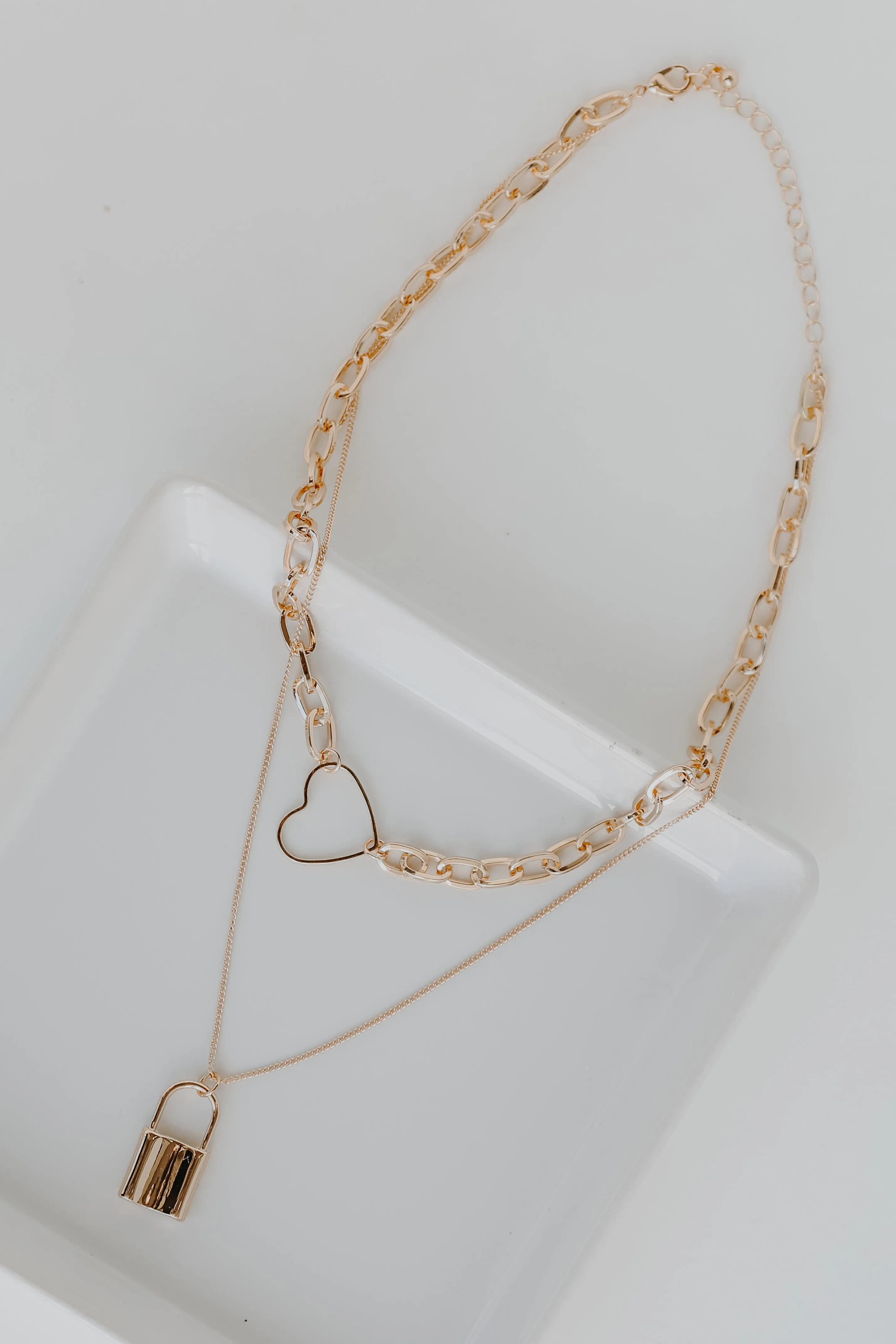 Alice Gold Heart   Lock Layered Necklace